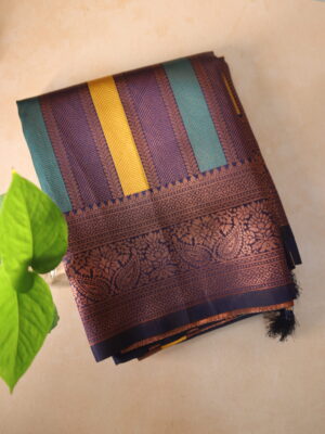 Soft Silk Saree – Violet with Multicolor Stripes