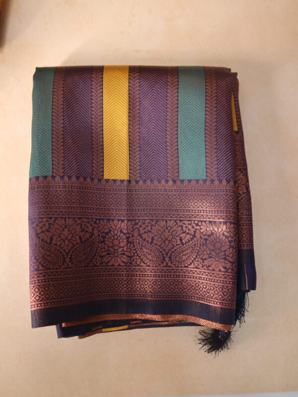 Soft Silk Saree – Violet with Multicolor Stripes - Image 2