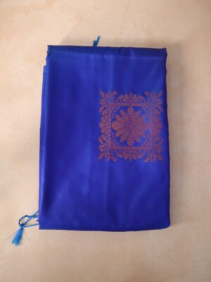 Soft Silk Saree - Royal Blue with Maroon Floral Embroidery